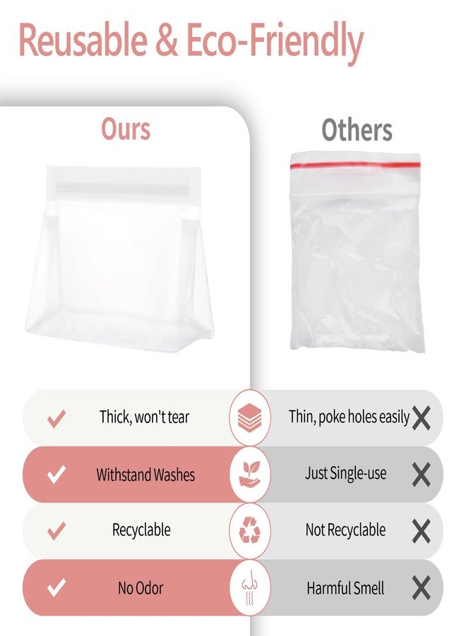 باكيزم حقيبة أدوات تجميل شفافة مانعة للتسرب من باكسم - حقيبة أدوات تجميل محكمة الإغلاق معتمدة من إدارة أمن النقل الأمريكية (TSA) مع درزات معززة، قابلة لإعادة الاستخدام وسهلة التنظيف، حقائب سفر شفافة لأدوات التجميل، مصنوعة من مادة البولي إيثيلين فينيل أسيتات (PEVA) الآمنة غذائيًا، 1 لتر + 1 متوسط + 1 صغير، أبيض - Image 5